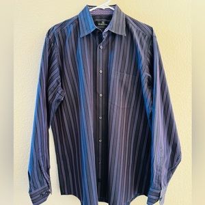 Bugatchi Navy with Purple Pin Striped Button Down Dress Shirt